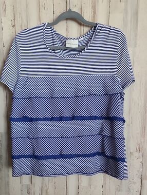 Alfred Dunner Navy and White Striped Short Sleeve Tee